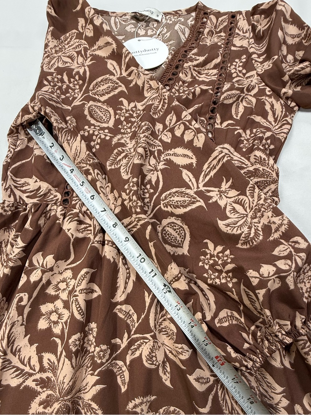 Boho Brown Floral Tiered Maxi Dress with Cream Print - Picture 11 of 14